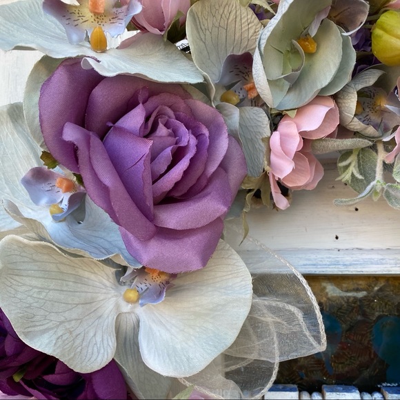 *SOLD*  Wreath handmade floral cream lilac sage purple - Picture 3 of 5